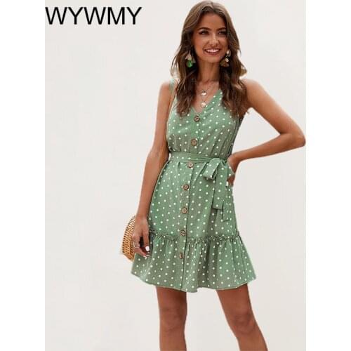 WYWMY Polka Dot Dress Women Summer Elegant Sleeveless Tank Dress Female Boho Style Casual Sundress Woman Retro Lace Up Dresses