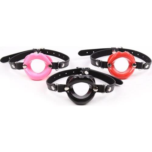 Candiway PU Leather Rubber Lips O Ring Open Mouth Oral Sex Gag BDSM Fetish Bondage Restraints Erotic Toys For Couples