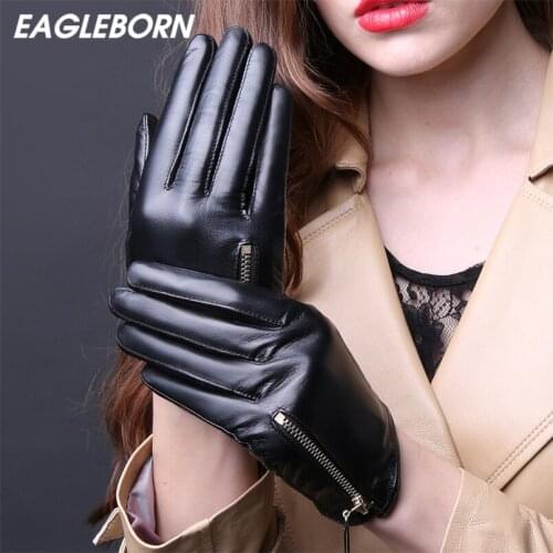 Luxury Women Gloves Black Gloves Winter Gloves Sheepskin Leather Gloves Womens Zipper Daily Casual Lambskin Driving Touch Punk