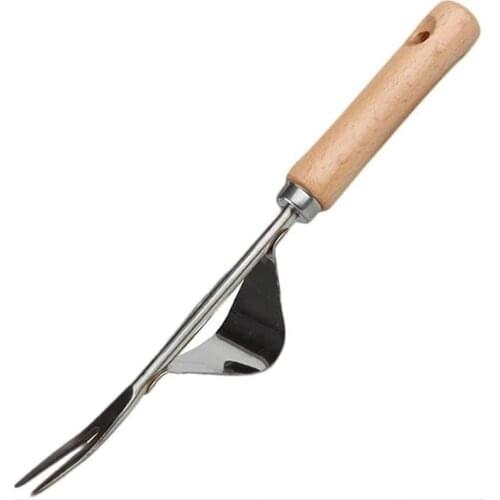 Manual Weeder Tool Stainless Manual Weed Puller Bend-Proof with Smooth Natural Wood Handle Premium Hand Weeding Tools for Garden