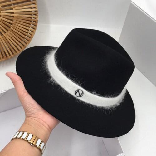 Fedora Panama The new British female black wool hat Sir fashion felt hat with little the European and American stars