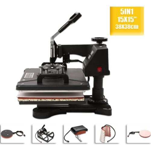 Heat Press Machine 5 in 1 38x38cm Multifunction Sublimation Desktop Iron Baseball Hat Press 15x15" Digital Swing Away Transfer