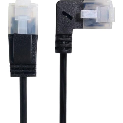 CYSM Ultra Slim Cat6 Ethernet Cable RJ45 Left Angled to Straight UTP Network Cable Patch Cord 90 Degree Cat6a Lan for Laptop