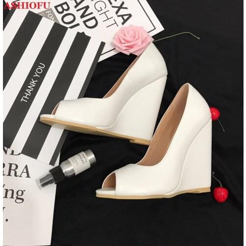 ASHIOFU Womens Wadge Heel Pumps Peep-toe Slip-on Office&Career Dress Shoes Night-club Party Fashion Pumps Court Shoes