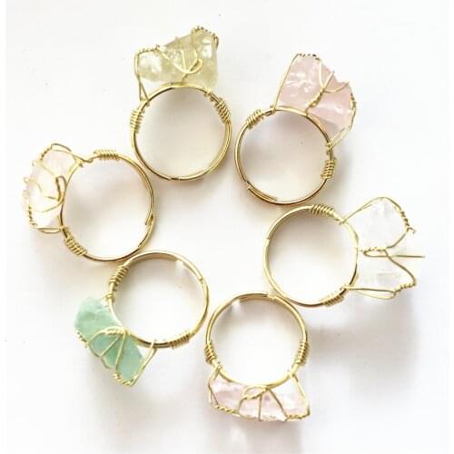 Irregular Winding Womens Ring Natural Stone Amethysts Fluorite Gold Adjustable Size Fashion Ring