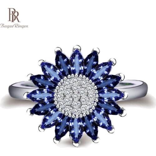 Bague Ringen Female Trendy Silver 925 Jewelry Sapphire Rings for Women Sunflower Blue Gemstones Flower Plant Dating Party ring