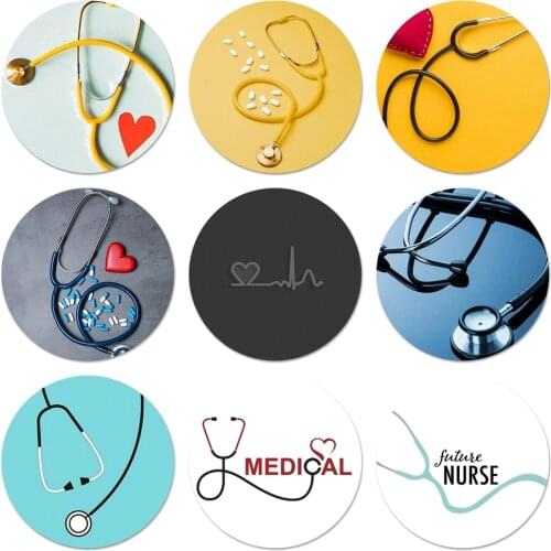 58mm Nurse Medical Medicine Health heart and stethoscope Badge Brooch Pin Accessories For Clothes Backpack Decoration gift