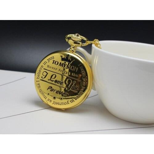 Golden Pocket Watch Personalized Pattern Steampunk Retro Vintage Quartz Roman Numerals Pocket Watch 'TO MY SON' Boys Watch Gift