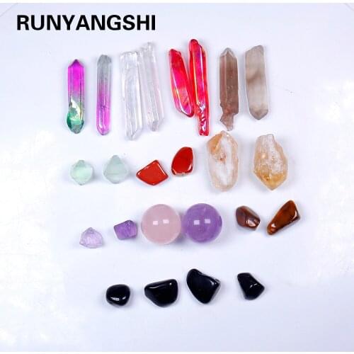 1set Natural Quartz Mixed Crystal Obelisk&Ball&Gravel Colorful Mineral Specimens Healing Gems Wedding Decor Creative Gift