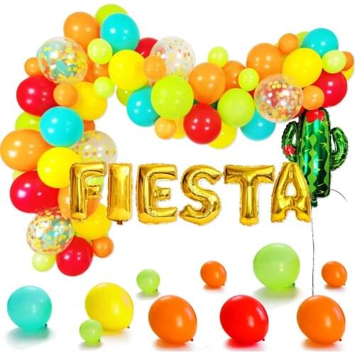 1set Fiesta Letter Gold Party Decorations Balloons Cactus Plant Mexican Party Supplies Colorful Fiesta Garland Arch Kit decor