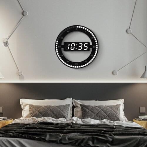 12 inch ins Korean plastic wall clock simple LED ring round clock mute digital electronic clock wall clock