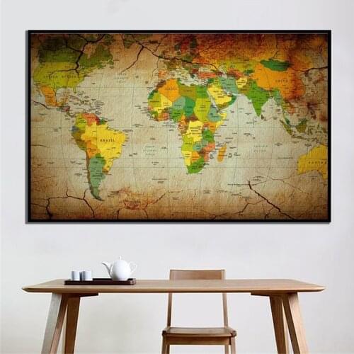 150x225cm Retro Non Woven World Map Kraft Style Ancient Map Print and Posters for Collection and Decoration