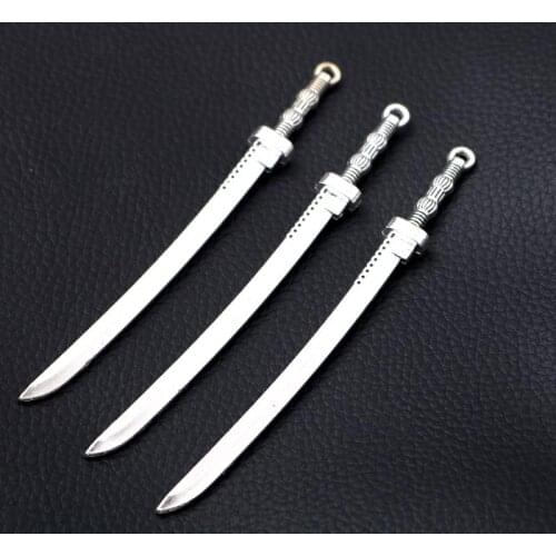 3pcs/lot Silver Plated Samurai knife Charm Metal Pendants DIY Necklaces Bracelets Jewelry Handicraft Accessories 106*10mm P122