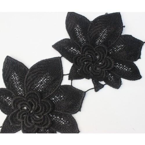 3D Black Hollow Water Soluble Flower Embroidered Embossed Lace Ribbon Motif Trim Sewing Accessories Trimming 15cm t133