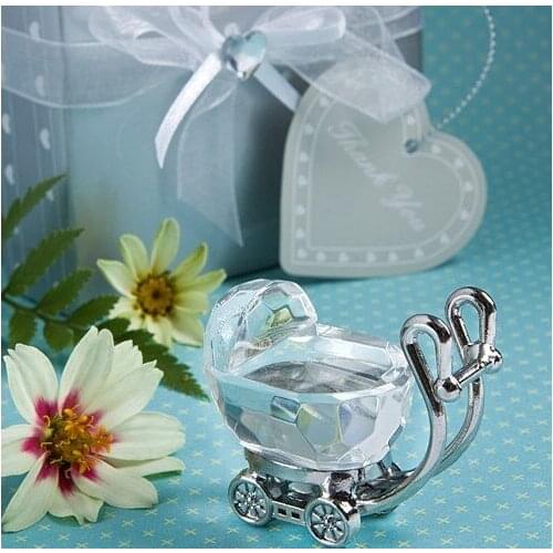50pcs/LOT New Born Carriage Crystal Baby Shower Boy Girl Kids Birthday Party Favors For Guests lembrancinha de baby