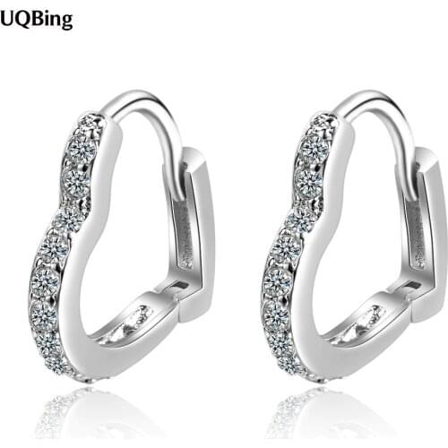 925 Sterling Silver Elegant Lovely Heart Crystal Clip Earrings For Female Valentines Day Present