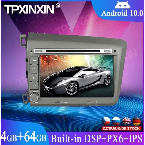 For Honda Civic 2012 2013 DSP Android 10 Octa Core Car DVD Player GPS Map Navigation RDS Car Radio Stereo WIFI 4G Bluetooth PX6