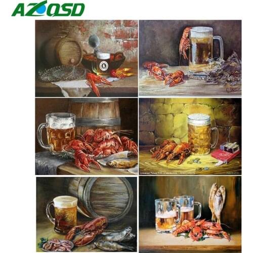 AZQSD Full Square Diamond Embroidery Beer Mosaic Picture Of Rhinestones Diamond Painting Landscape Needlework Home Decor