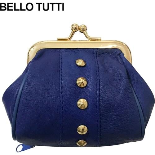 BELLO TUTTI Women Key Small Wallets Fashion Mini Coin Purses Money Clip Original Metal Hasp Genuine Leather Sheepskin Change Bag