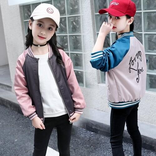 Toddler Girls Baseball Jacket Spring Autumn Childrens Pink Embroidery Bomber Trench Coats Kids Girl Softshell Outerwear Clothes