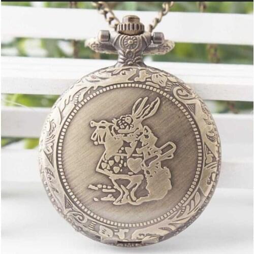 Alice in Wonderland The Rabbit Roman Numerals Quartz Pocket Watch Pendant Necklace Gift For Men Women watches