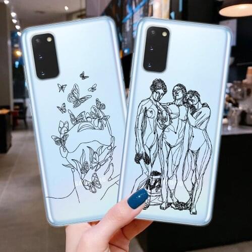 Abstract Lines Art Phone Case For Samsung S8 S9 S10 S20 Plus Ultra Funny Face Girl Kiss Cover For Samsung Note 20 Ultra Shell