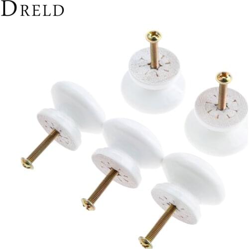DRELD 5Pcs Wooden Furniture Handles Furniture Hardware Wood Cabinet Knobs and Handles Kitchen Drawer Wardrobe Door Pulls White