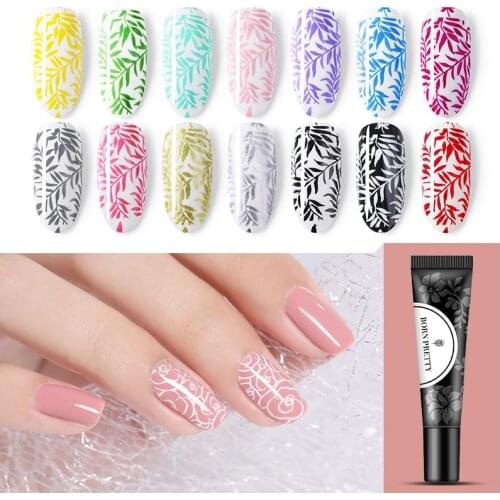 BORN PRETTY 8ml Nail Stamping Gel Polish White Black Glitter Soak Off Gel Nail Stamp Polish for Manicuring Nail Art Stamp Design