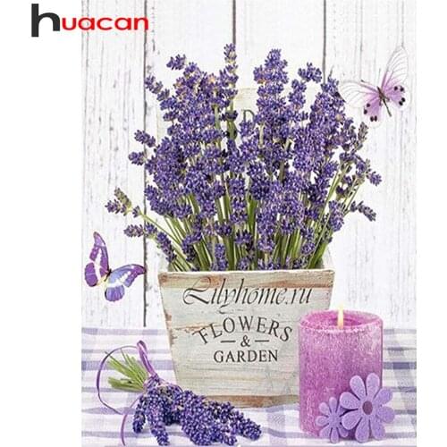 Huacan 5d Diy Diamond Painting Lilac Home Decor Mosaic Embroidery Lavender Vase Cross Stitch Wall Stickers