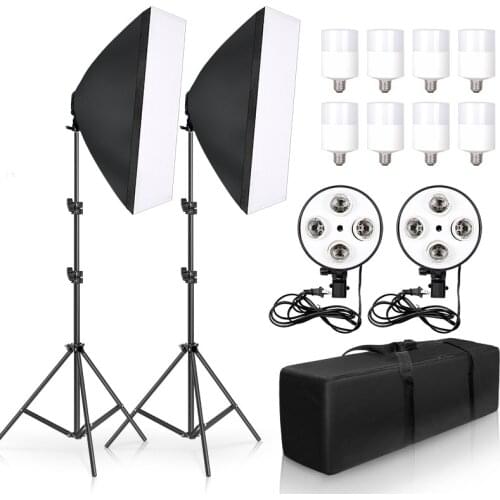 Photo Studio Video Photography Softbox Lightbox Kit 50x70CM Four Lamp Softbox E27 Holder With 8pcs 20W Bulb Soft Box Accessorie