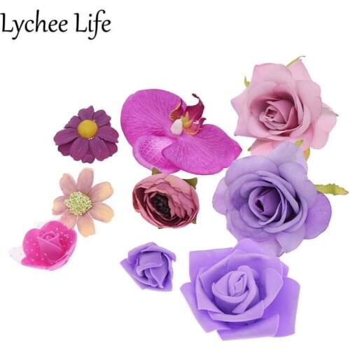 Lychee 20pcs Purple Mixed Size Artificial Flower Head Simulation Flower Ornament Rose DIY Home Cafe Party Decoration