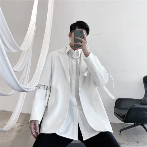 MIXCUBIC 2020 Autumn Korean style unique Removable sleeves Suit men Casual loose Concave shape black Blazers for men M-XL