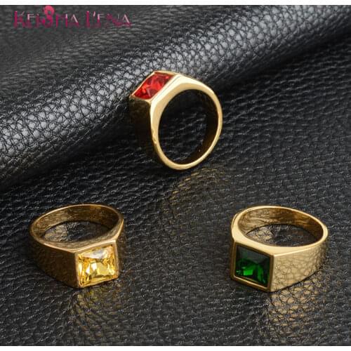 Multi-color Square Zircon Stone Rings Simple Stainless Steel Rings For Man Wedding Bands Unisex Trendy Jewelry Christmas GiftS