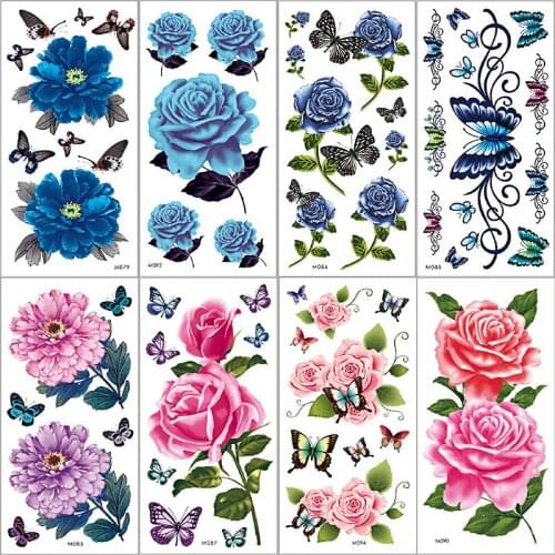 Fashion Women Girl Tattoo Flash Watercolor Flower Rose Design Temporary Tatoo Black Geometric Body Art Men Fake Tattoos Tatuagem