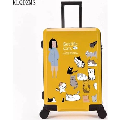 KLQDZMS 20"24"26"inch Fashion trolley suitcase cartoon Print unisex rolling luggage carry on travel bags on wheel