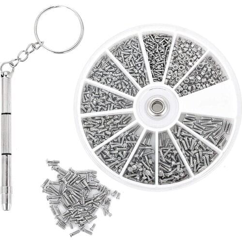1000 Assortment Tiny Eyeglass Sun Glasses Spectacles Screw Set Repair Tool Kit With A Plastic Case