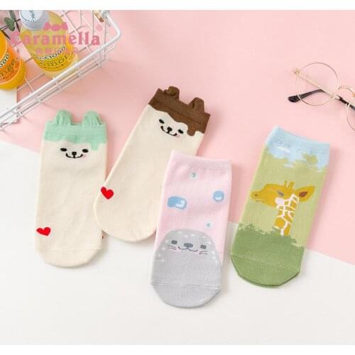 Caramella New 4Pairs/Lot Summer Spring Women Socks 3D Cartoon Cotton Breath Short Socks Invisible No Slip Girls Boat Ankle Socks