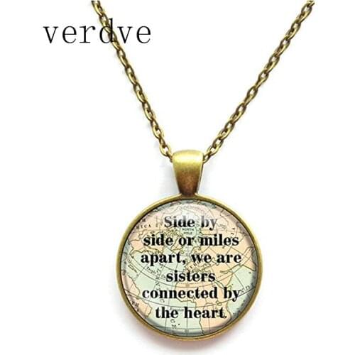 New Glass Tile Sister Necklace Side By Side or Miles Apart We Are Sisters Connected By the Heart Chain Pendant Necklace Gift