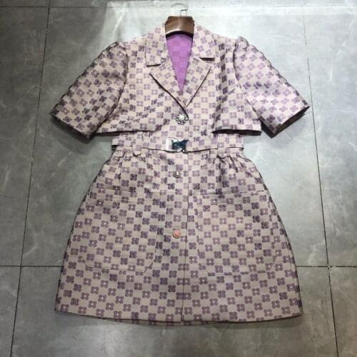 New women fashion 2021 short-sleeved suit tie belt printed dress 0322