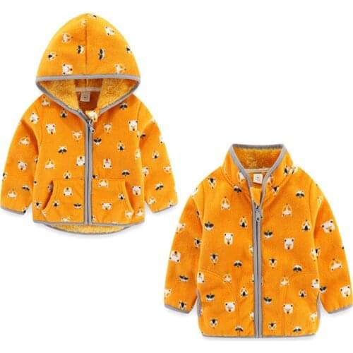 Jumping Meters New 2021 Yellow Winter Boys Girls Hooded Jackets With Animals Print Fashion Outwear Childrens Pockets Coats