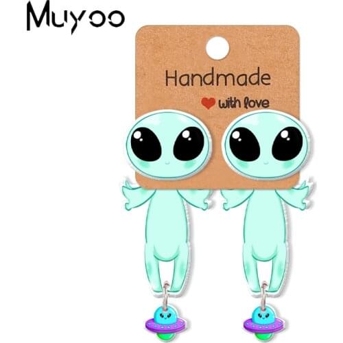 New Arrival Kawaii Alien and UFO Spaceship Style Epoxy Acrylic Resin Stud Earrings for Kids