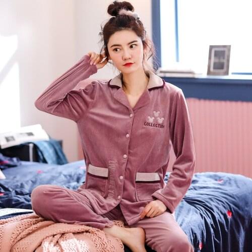 Island Velvet Pajamas Womens Autumn and Winter Coral Velvet Warm Plus Thick Korean Version Cute Cartoon Flannel Home Clothes