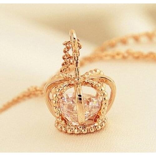2018 Crown Pendant Necklace Rose Gold Color Fashion Women Crystal Wedding choker necklace Jewelry for Lady Gifts bijoux