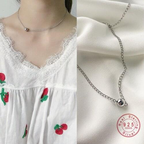 Korean S925 Sterling Silver Fashion Simple Bead Pendant Necklace Woman Classic Trend Exquisite Jewelry Girlfriend Gift