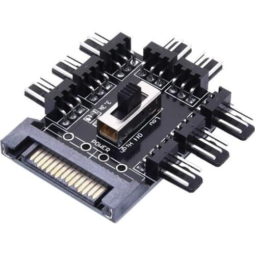 PC Computer SATA 1 to 8 Multi Way Splitter Cooler Cooling Fan Hub 3pin 12V Power Socket PCB Adapter 2 Level Speed Controller