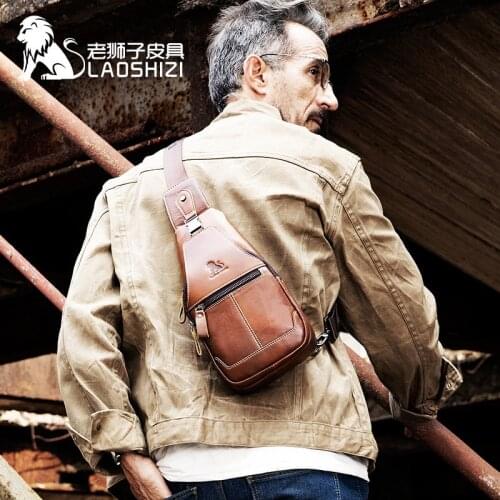 Cow Leather mens bags fashion Genuine Leather mens chest bag casual style first layer cowhide shoulder messenger bag