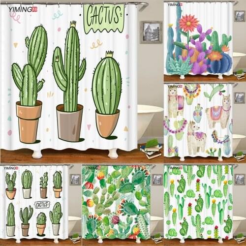 Tropical Plant Cactus Shower Curtain 3D Printing Polyester Waterproof Curtain Home Decor Curtain Belt Hook 180x180