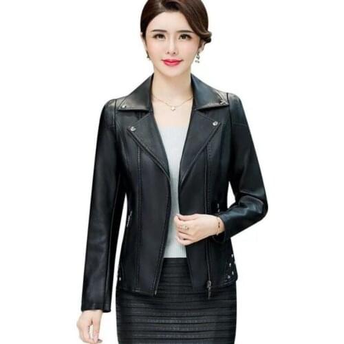 Large Size 5XL Women Leather Jacket New 2021 Womens Leather Clothing Short Slim Motorcycle Leather Coat Female Outerwear Black