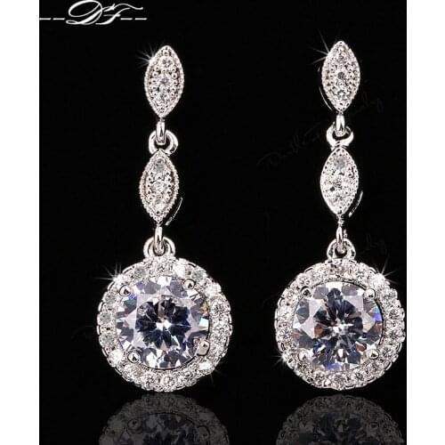 Micro Pave Cubic Zirconia Vintage Party Stud Earrings Rose Gold/Silver Color Wedding Jewelry For Women Gift DFE591M