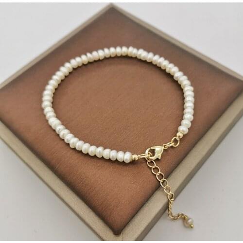 4mm Natural Freshwater Pearl Tiny Bracelet 14K Gold Filled Adjustable Delicate White Pearl Beaded Boho Bangles Pulsera For Women